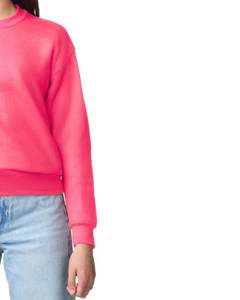 Sweat-shirt à col rond pour femme en molleton rose fluo, pull uni, impression de logo personnalisée OEM, vêtements décontractés pour femmes, haut doux - Product Image 3