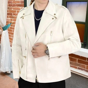 Haute qualité européen hommes mince automne hiver en cuir véritable toile imperméable veste Punk moto haute rue Style - Product Image 6