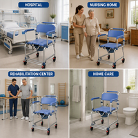 Chaise de toilette moderne personnalisable avec roulettes et accoudoirs rabattables, capacité de 125 kg, certifiée CE