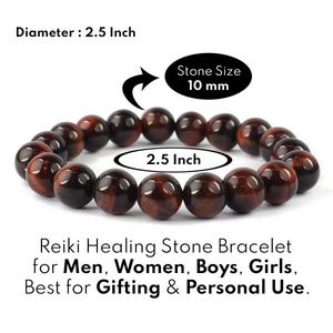 Natural Red Tiger Eye 10mm Round Bead Bracelet-Reiki Charged Gemstone for Confidence Courage & Protection - Product Image 4