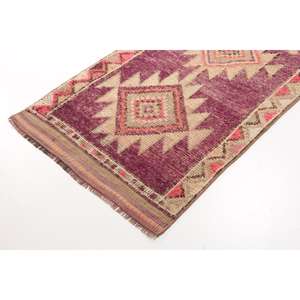 Alfombra Turca Vintage de Lana Roja, 2.8x10.6 pies - Product Image 2