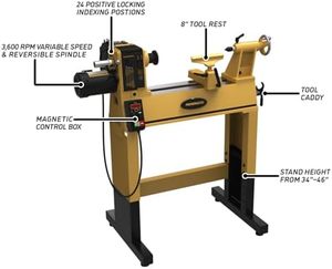 Torno de Velocidad Variable de Alta Calidad de 14" x 20" con Soporte Abierto, Máquina Reversible para Tornear Madera de 1 HP PM2014 con 3 Años de Garantía - Product Image 2