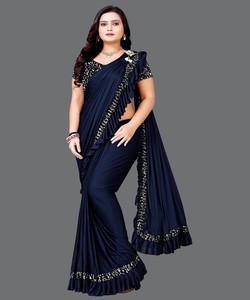 Prêt à porter Party Wear Séquence Travail Dentelle Borer Gary Couleur Dernière Mode Saree Avec Belle Blouse en Vêtement Ethnique - Product Image 3