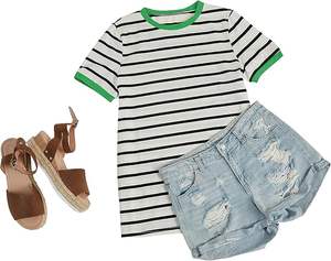 Camiseta básica 100% de algodón de manga corta con cuello a rayas para mujer, ropa informal de verano antibolitas ecológica con bordado - Product Image 4