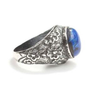 Handmade 925 Sterling <b>Silver</b> <b>Ring</b> for <b>Men</b> Oval Cut Lapis Lazuli Stone Engraved Bands Everyday Wear Natural Stone Jewelry - Product Image 3