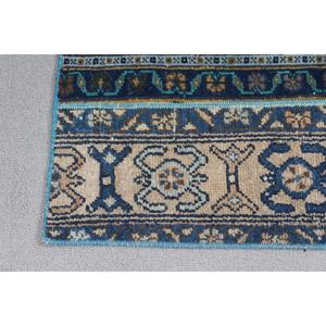 Tapis vintage 1,5x2,1 pieds, bleu brun camouflage, tapis turc en laine - Product Image 5