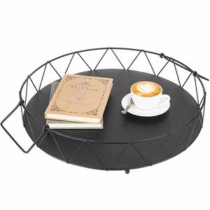 Luxury Design Tray Metal Tray Black Gold Finishes Metal Round Serving Tray With Handles Office Party Wedding Serving - Product Image 6