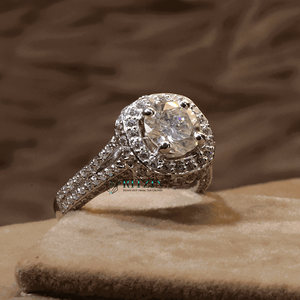 Round Cut Diamond Hidden Halo With Solitaire Accents Engagement Ring For Women - Product Image 4