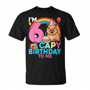 สุขสันต์วันเกิดฉัน! เสื้อยืดลายคาปิบาร่าสำหรับเด็กอายุ 6 ขวบ ดีไซน์คาปิบาร่าเพื่อการส่งเสริมการขาย - Product Image 2