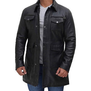 เสื้อแจ็คเก็ตหนังสีน้ำตาลสไตล์วินเทจทรงเข้ารูปสำหรับผู้ชาย ดีไซน์แฟชั่นใหม่ บุด้วยผ้าเดนิม เหมาะสำหรับฤดูหนาว - Product Image 2