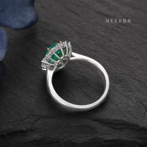 Anillo de Esmeralda cultivado en laboratorio de corte ovalado de 7*9mm en oro sólido de 10K, anillo de piedras preciosas verdes, forma ovalada, anillo verde solitario hecho a mano - Product Image 6