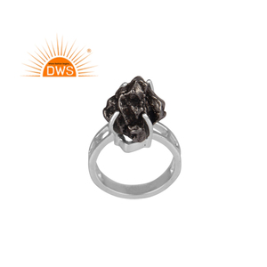 Venta caliente fina plata esterlina meteorito natural piedra preciosa anillo apilable fabricante de joyería personalizada - Product Image 1