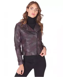 Womens Real <b>Camo</b> Leather <b>Jacket</b> Asymmetric Zip Biker Coat Camouflage Print Sheepskin Outerwear Custom Slim Fit Moto <b>Jacket</b> - Product Image 4