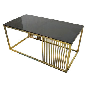Contemporary Rectangle <b>Sofa</b> <b>Table</b> with Tempered Glass Top and Gold Frame - Product Image 1