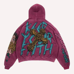 Nouveau Hoodie en molleton 100% coton brodé et imprimé à la main, personnalisé, pour homme et femme, style Hip-hop Y2K K-Pop, collection Hiver 2024 - Product Image 5