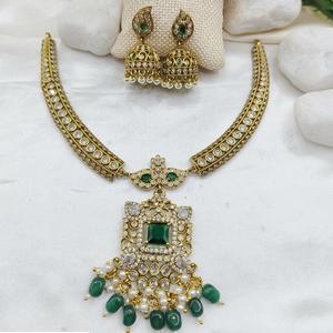 Conjunto de collar chapado en oro de alta calidad Premium tradicional para mujer, collar clásico con pendientes, ropa de boda de diseñador - Product Image 1