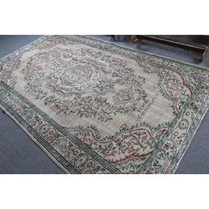 Tapis turc vintage 5,9x9,9 pieds, tapis à bordures vertes - Product Image 4