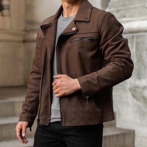 High Quality Men's Winter Leather <b>Motorbike</b> Jacket <b>Stand</b> Collar Front Logo Waterproof Breathable Slim Fit Customized Colors OEM - Product Image 3