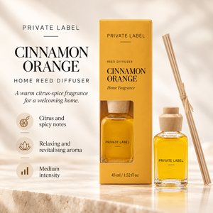 Diffuseur de parfum en bâtonnets à la cannelle et à l'orange, marque privée, 45 ml |   Parfum d'ambiance pour la maison aux senteurs d'agrumes et épicées |   Fabricant OEM Espagne - Product Image 2