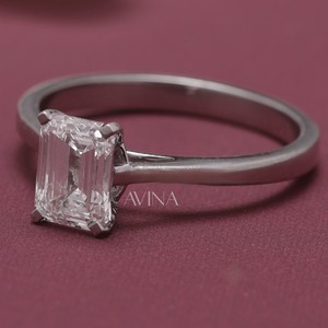 IGI Certified Emerald Cut Diamond <b>Solitaire</b> <b>Ring</b> in Solid 925 Sterling <b>Silver</b> - Product Image 2