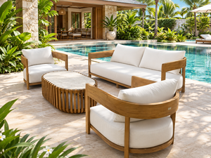 Conjunto de Sofás de Madera de Teca para Exteriores, Sofá Curvo para Jardín, Asientos para Patio con Cojines, para Patio, Villa, Piscina - Product Image 1