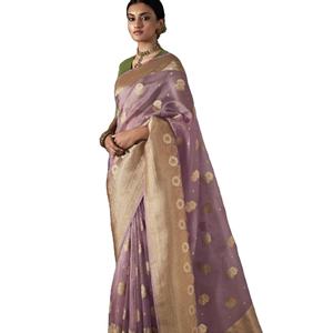 DERNIER DESIGNER SWAROVSKI PIERRE TRAVAIL BANARASI ZARI SOIE NON COUCHÉE AVEC BLOUSE DE TRAVAIL SAREE - Product Image 1