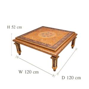 Luxury <b>Square</b> Coffee <b>Table</b> with Intricate Floral Wood Inlays and Brass Detailing for Elegant Living Room Decor - Product Image 3