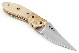 Damascus Stainless Steel Drop Point Folding <b>Knife</b> Back Lock Bone Handle Leather Sheath for <b>Pocket</b> <b>EDC</b> Hunting Camping ODM OEM - Product Image 2