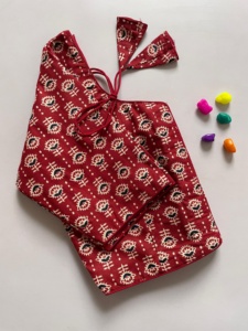Modern V boyun bluz malzeme % 100% saf pamuk AJRAK baskı bluz froent kanca desen yastıklı olmadan - Product Image 5