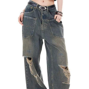 Pantalon Baggy Cargo Jeans Vintage Loose Patchwork avec Poches Pantalons pour Femmes Fabriqués par Hanger Impex - Product Image 6