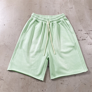 กางเกงขาสั้นผู้ชายผ้าฝ้าย 100% สไตล์วินเทจ ซันเฟด แอซิดวอช ขอบดิบ ไซส์ใหญ่ สีพื้น ผ้าแคนวาส รับผลิตแบบ OEM - Product Image 3