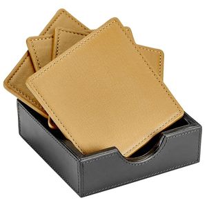 Posavasos de cuero auténtico de grano superior 100% alrededor de posavasos adecuados para varias tazas Juego de 4 con soporte Posavasos de cuero suave redondo - Product Image 1