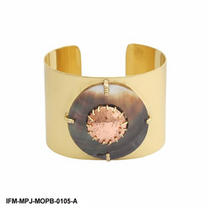 Handcrafted Mother of <b>Pearl</b> Brass Cuff <b>Bracelet</b> Wide <b>Gold</b> Bangle with MOP Inlay Bohemian Statement Jewelry for Women - Product Image 2