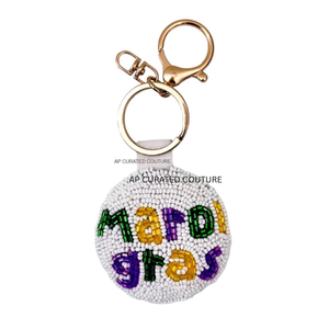 Mardi Gras Designer Beaded Key Charm Material de algodón hecho a mano Accesorio elegante para Mardi Gras - Product Image 2