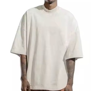 T-shirt décontracté à col rond et épaules tombantes en coton lourd, coupe régulière, qualité supérieure, tissu en toile, respirant, séchage rapide - Product Image 5