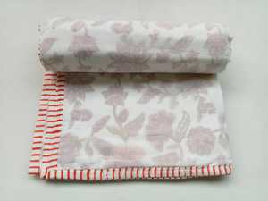 Hermoso edredón de algodón puro hecho a mano nueva Floral Manta de algodón con estampado de bloques de mano para ropa de cama de bebé - Product Image 6