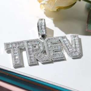 Colgante personalizado con nombre en plata con diamantes de moissanita y cadena cubana, joyería de lujo estilo hip hop para hombres y mujeres, ideal para fiestas. - Product Image 5