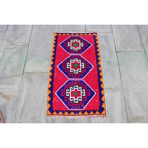 1.6x2.9 ft Small Turkish Vintage Rug, <b>Red</b> Ikat <b>Wool</b> Rug - Product Image 1