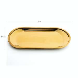 Bandeja ovalada de metal creativa con bandeja de servicio de color dorado Chapado en latón liso y bandeja decorativa para accesorios de hogar y cocina - Product Image 1