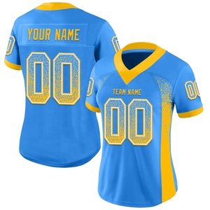 Camiseta Profesional de Fútbol Americano Azul Cielo, Cuello en V, Manga Corta, Malla Transpirable, Impresión del Nombre del Equipo, Ropa Deportiva para Hombre Adulto - Product Image 2