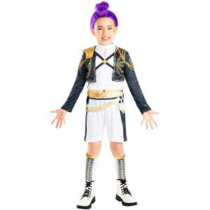 Disfraz de K-Pop Demon Hunters Deluxe Golden Rumi para niñas, top y pantalones cortos con cinturón 3D de lentejuelas y calentadores de piernas - Product Image 4