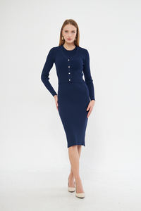 ชุดเดรสคาร์ดิแกนยาวปานกลางแบบมีกระดุมชุดเดรสถักมีสไตล์สำหรับใส่ทุกวันและสำนักงาน - Product Image 2