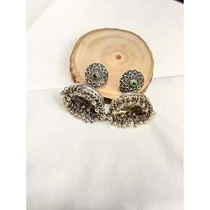 Tridha Phool Statement Silver 925 Jhumka <b>Drop</b> <b>Earrings</b> Trendy Flower Pattern for Weddings - Product Image 4