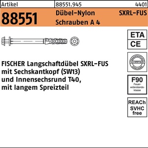 Para Fischer, Espiga de Eje Largo R 88551 SXRL 10x160, Tornillos FUS A4/Anclajes de Nylon, Paquete de 50 Piezas - Product Image 1