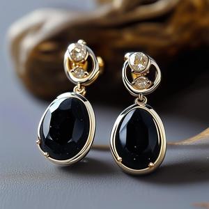 18K Gold Plated 925 Sterling Silver Drop <b>Earrings</b> with Black <b>Onyx</b> Fine Women's Jewelry Designs Fashion Accessories - Product Image 1