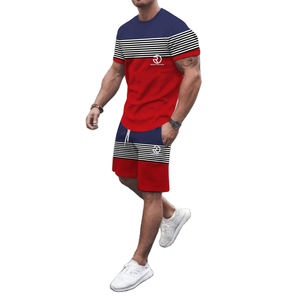 Survêtements de sport en coton décontractés pour hommes, nouveaux ensembles chemise à manches courtes et short en polaire de couleur unie respirants pour l'été - Product Image 2