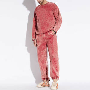 Survêtement pour hommes Hoodies et pantalons de survêtement évasés ensemble imprimé en détresse à capuche Sun Faded Acid Wash Tracksuits - Product Image 4