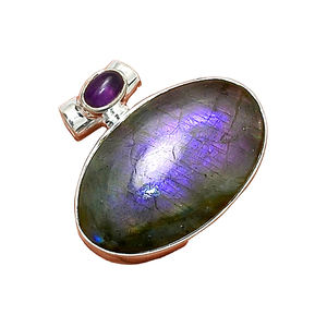 Pendentifs en labradorite violette naturelle, pendentif en pierre précieuse de créateur, cabochons en labradorite violette, collier pendentif pour femmes - Product Image 1
