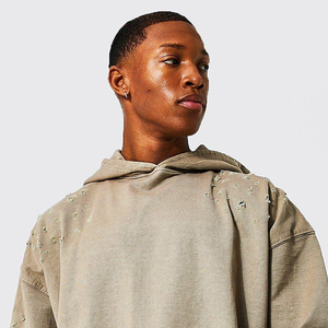 Sudadera con capucha desgastada de gran tamaño de algodón 100% de alta calidad para hombres, ropa de invierno de último diseño personalizada, la mejor calidad al por mayor - Product Image 2