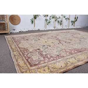 พรมวินเทจขนาด 6.4x9.3 ฟุต พรมตุรกีขนาดใหญ่ พรมขนสัตว์ลายจุดสีเบจ - Product Image 3